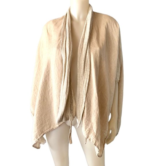 Kim Bernardin Linen Jacket One Size Paris Designer Textured Wrap Kimono Ecru - Picture 1 of 13